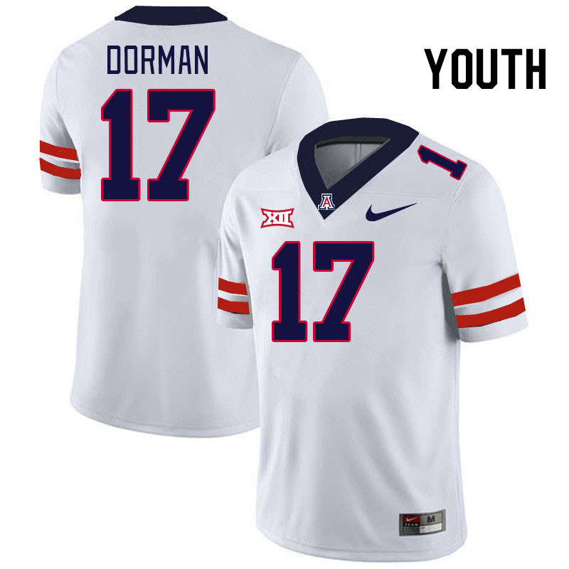 Youth #17 Brayden Dorman Arizona Wildcats Big 12 Conference College Football Jerseys Stitched-White